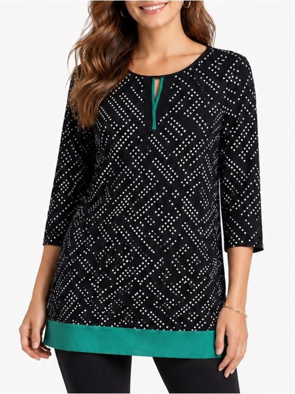 Black & Teal Patterned Women's Tunic Top